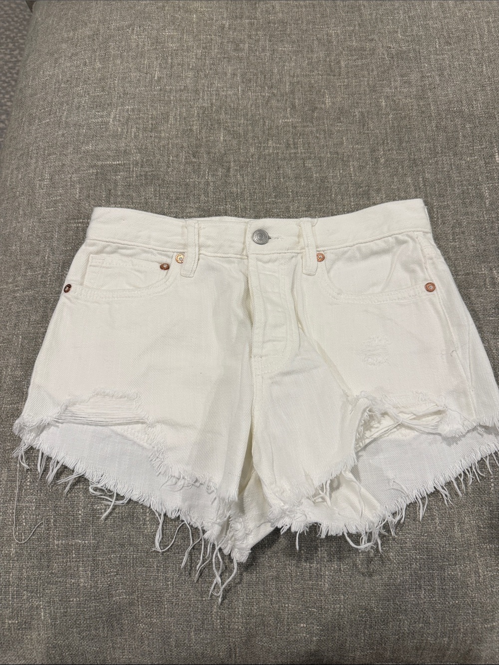 We The Free White Frayed Denim Cutoff Shorts